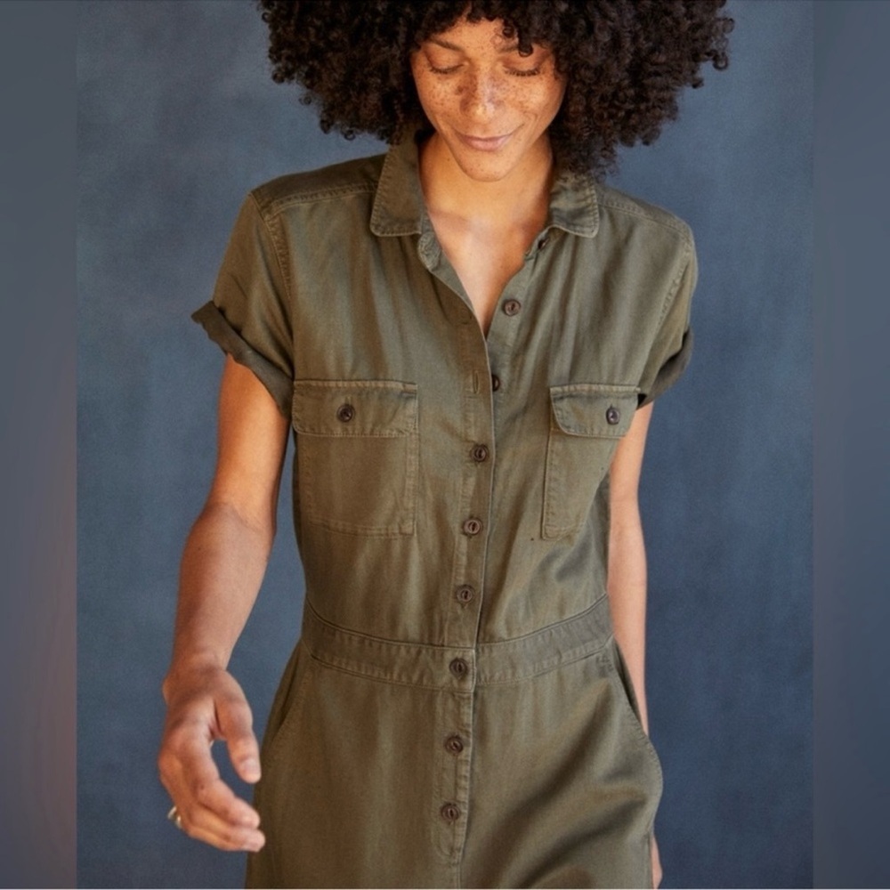 Outerknown SEA Utility Jumpsuit Olive Green Organic Cotton Linen Blend - Picture 2 of 14